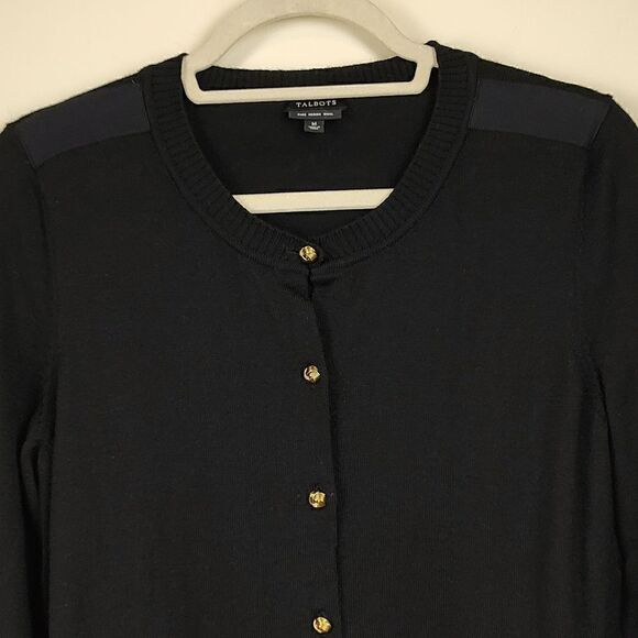 Talbot's Merino Wool Black Long Sleeve Cardigan with Gold Knot Buttons Size M - Picture 5 of 10